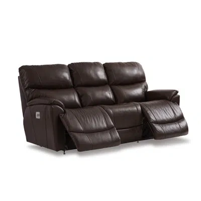 La-z-boy Trouper Power Reclining Sofa W/ Headrest And Lumbar In Brown