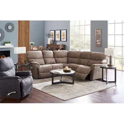 La-z-boy Trouper Power Sectional In Gray;tan