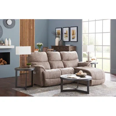 La-z-boy Trouper Power Sectional With Chaise In Gray;tan