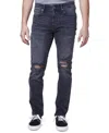 Lazer Jeans Men's Winsor Black Denim Cotton Stretch Distressed Mid Rise Asm148 In Blue