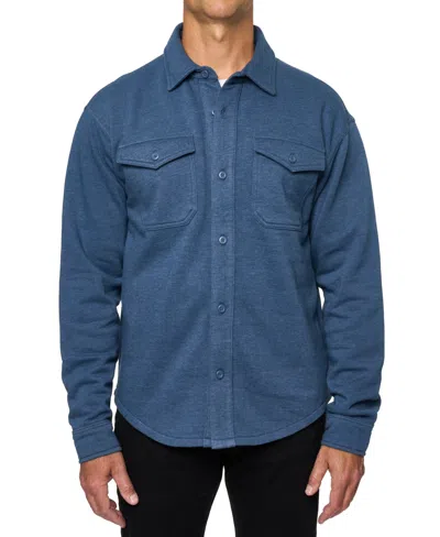 Lazer Men's Relaxed Fit Long Sleeve Button-front Burnt Fleece Shirt-jacket In Dark Blue