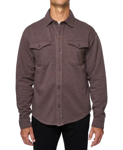 Lazer Men's Relaxed Fit Long Sleeve Button-front Burnt Fleece Shirt-jacket In Seal Brown