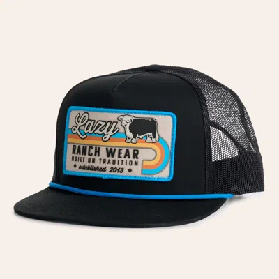 Lazy J Ranch Wear Black Van Horn Patch Rope Flat Bill Trucker Cap