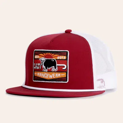 Lazy J Ranch Wear Maroon & White Patch & Rope Flat Bill Mesh Cap