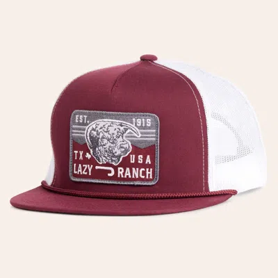 Lazy J Ranch Wear Maroon & White Rock Patch Flat Bill Rope Trucker Cap In Burgundy