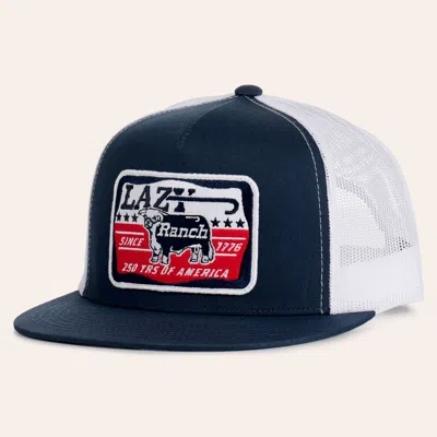 Lazy J Ranch Wear Navy & White Liberty Patch Flat Bill Trucker Cap In Black