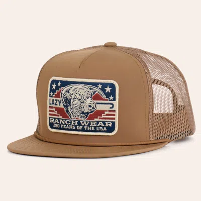Lazy J Ranch Wear Tan Freedom Patch Flat Bill Rope Trucker Cap In Brown