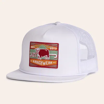 Lazy J Ranch Wear White & Maroon Smokeless Patch Rope Flat Bill Trucker Cap