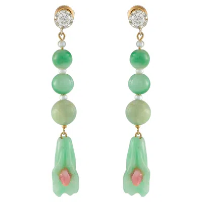 Pre-owned Lb Exclusive 0.50ct Diamond, Conch Pearl, And Jade Earrings Mf25-051826 In Green