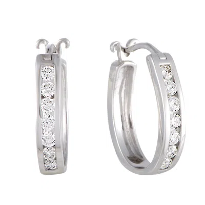 Lb Exclusive 1/2 Carat 14k White Gold Channel Set Diamond Huggies Hoop Earrings (0.5 Ctw) Diamonds In Metallic