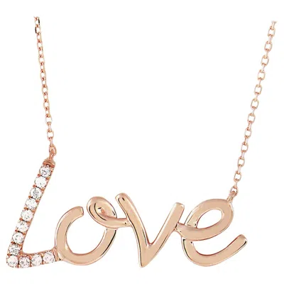 Pre-owned Lb Exclusive 14 Karat Rose Gold 0.10 Carat Diamond Love Pendant Necklace In Red