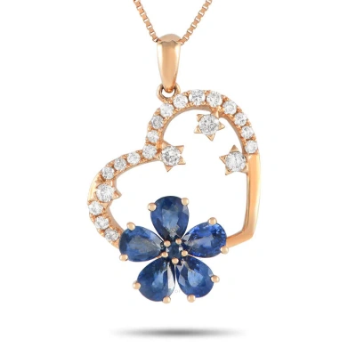 Lb Exclusive 14k Rose Gold 0.20ct Diamond And Sapphire Heart And Flower Pendant Necklace Ph4 10098rs In Multi-color