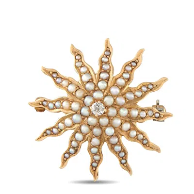 Lb Exclusive 14k Rose Gold 0.07 Ct Diamond Seed Pearl Starburst Brooch Mf15-062926