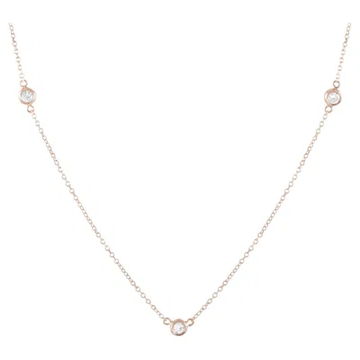 Pre-owned Lb Exclusive 14k Rose Gold 0.15 Carat Diamond Station Necklace In Red