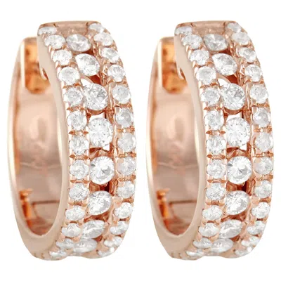 Pre-owned Lb Exclusive 14k Rose Gold 1.0 Carat Diamond Hoop Earrings In Red