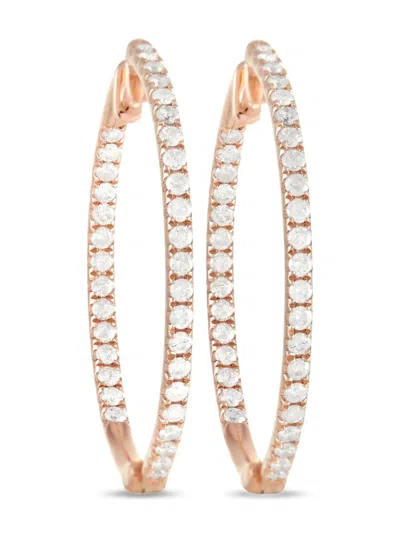 Pre-owned Lb Exclusive 14k Rose Gold Diamond Hoop Earrings In Pink