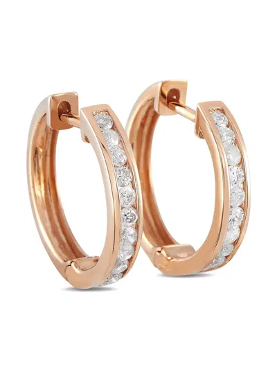 Pre-owned Lb Exclusive 14k Rose Gold Diamond Hoop Earrings In Pink