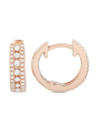 Pre-owned Lb Exclusive 14k Rose Gold Diamond Hoop Earrings In Pink