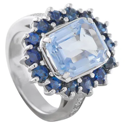 Pre-owned Lb Exclusive 14k White And Yellow Gold 0.08ct Diamond And Sapphire Ring Mf07-030226