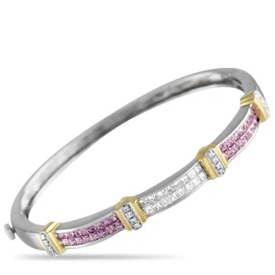 Lb Exclusive 14k White And Yellow Gold 1.12ct Diamond And Sapphire Bracelet Mf04-052825 In Metallic