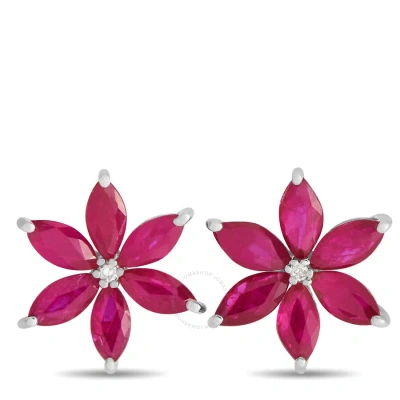 Lb Exclusive 14k White Gold 0.01ct Diamond And Ruby Flower Earrings Er4 15657wru In Multi-color