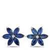 LB EXCLUSIVE LB EXCLUSIVE 14K WHITE GOLD 0.01CT DIAMOND AND SAPPHIRE FLOWER EARRINGS RE4 15657WSA