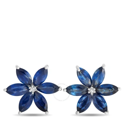 Lb Exclusive 14k White Gold 0.01ct Diamond And Sapphire Flower Earrings Re4 15657wsa In Multi-color