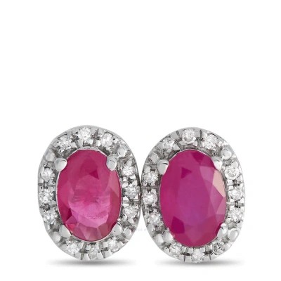 Lb Exclusive 14k White Gold 0.10ct Diamond And Ruby Earrings Er4 15565wru In Multi-color