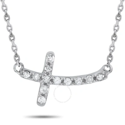Lb Exclusive 14k White Gold 0.12 Ct Diamond Small Cross Pendant Necklace In Multi-color