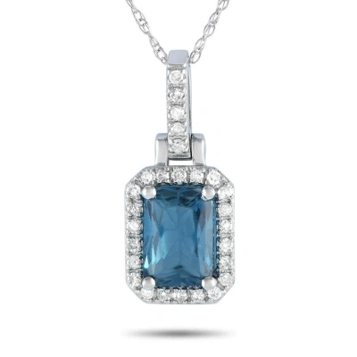 Lb Exclusive 14k White Gold 0.12ct Diamond And Blue Topaz Pendant Necklace Pd4 15501wbt In Multi-color