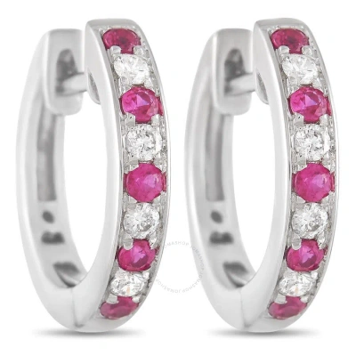 Lb Exclusive 14k White Gold 0.15 Ct Diamond And 0.25 Ct Ruby Hoop Earrings In Multi-color