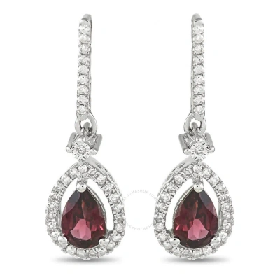 Lb Exclusive 14k White Gold 0.20 Ct Diamond And Garnet Dangle Earrings In Multi-color