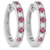 Lb Exclusive 14k White Gold 0.25 Ct Diamond And 0.42 Ct Ruby Hoop Earrings In Multi-color