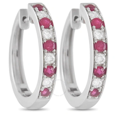 Lb Exclusive 14k White Gold 0.25 Ct Diamond And 0.42 Ct Ruby Hoop Earrings In Multi-color