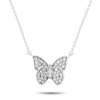 Lb Exclusive 14k White Gold 0.50ct Diamond Butterfly Necklace Pn15396 In Metallic
