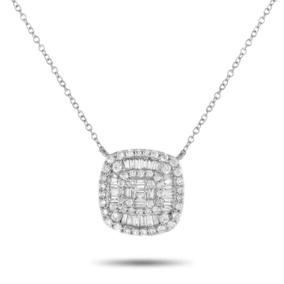 Lb Exclusive 14k White Gold 0.50ct Diamond Cushion Cluster Necklace Pn14750 In Multi-color