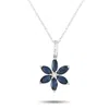 Lb Exclusive 14k White Gold 0.01 Ct Diamond And Sapphire Flower Necklace Pd4-16241wsa In White