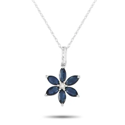 Lb Exclusive 14k White Gold 0.01 Ct Diamond And Sapphire Flower Necklace Pd4-16241wsa