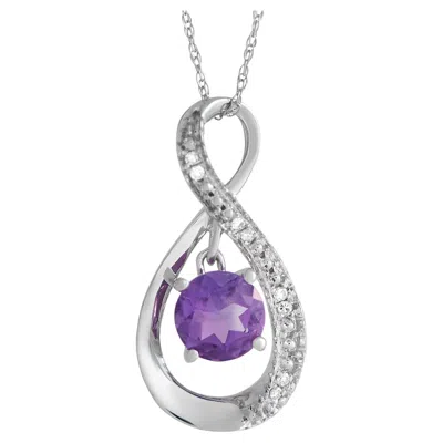 Pre-owned Lb Exclusive 14k White Gold 0.03 Ct Diamond And Amethyst Pendant Necklace