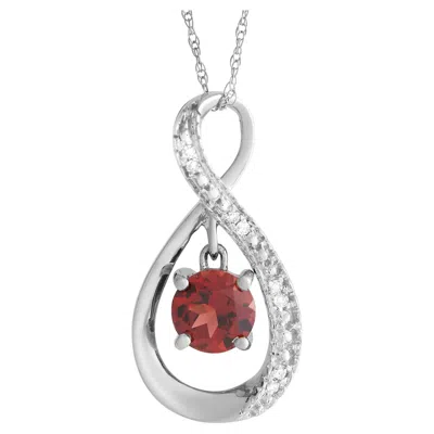 Pre-owned Lb Exclusive 14k White Gold 0.03ct Diamond And Garnet Pendant Necklace