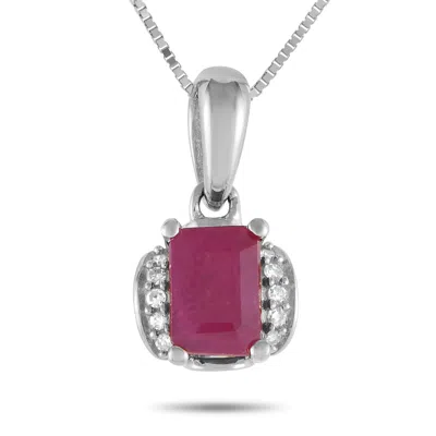 Lb Exclusive 14k White Gold 0.03ct Diamond And Ruby Pendant Necklace Pd4-16049wru In Metallic