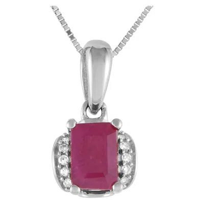 Pre-owned Lb Exclusive 14k White Gold 0.03ct Diamond & Ruby Pendant Necklace Pd4-16049wru