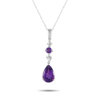 Lb Exclusive 14k White Gold 0.05ct Diamond And Amethyst Pendant Necklace Pd4-16247wam In Metallic