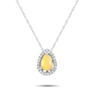 Lb Exclusive 14k White Gold 0.05ct Diamond And Opal Pear Necklace Pd4-15949wop In Metallic