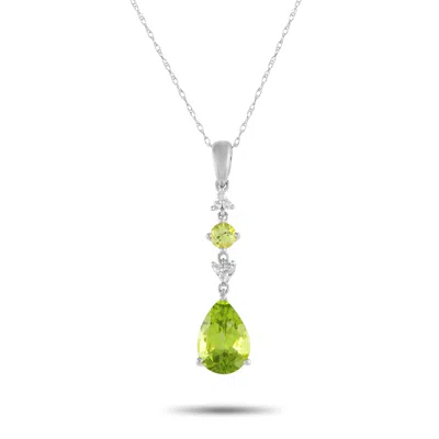 Lb Exclusive 14k White Gold 0.05ct Diamond And Peridot Pendant Necklace Pd4-16247wpe In Green