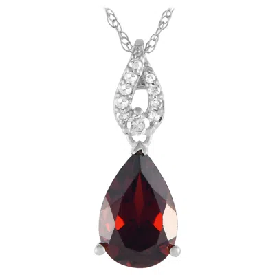 Pre-owned Lb Exclusive 14k White Gold 0.06ct Diamond & Garnet Necklace Pd4-16184wga
