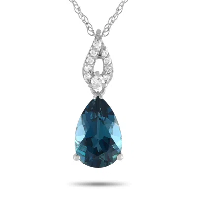 Lb Exclusive 14k White Gold 0.06ct Diamond And Pear-cut Blue Topaz Necklace Pd4-16184wbt