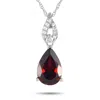Lb Exclusive 14k White Gold 0.06ct Diamond And Pear-cut Garnet Necklace Pd4-16184wga In White