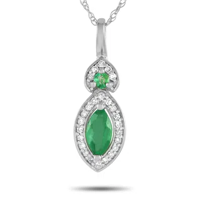 Lb Exclusive 14k White Gold 0.07ct Diamond And Emerald Pendant Necklace Pd4-16299wem In Metallic
