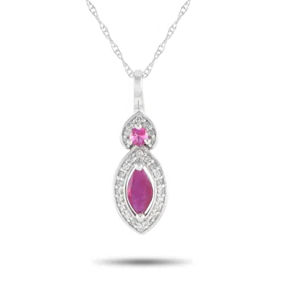 Lb Exclusive 14k White Gold 0.07ct Diamond And Ruby Marquise Necklace Pd4-16299wru In Metallic